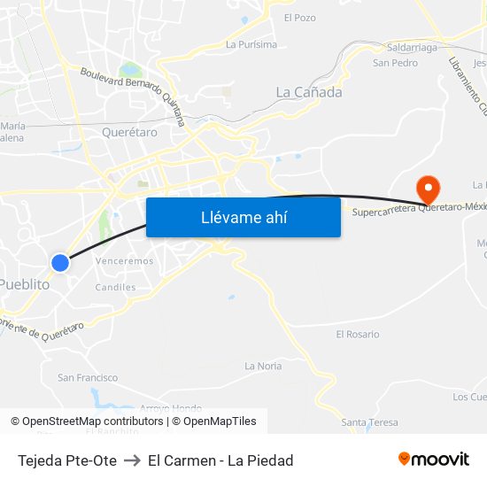 Tejeda Pte-Ote to El Carmen - La Piedad map