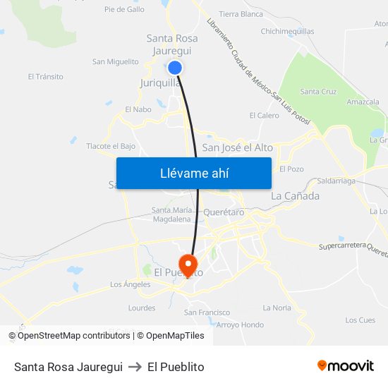 Santa Rosa Jauregui to El Pueblito map