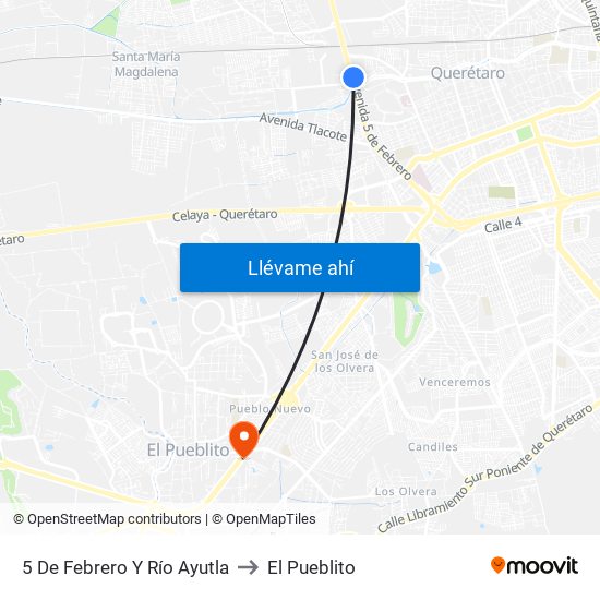 5 De Febrero Y Río Ayutla to El Pueblito map