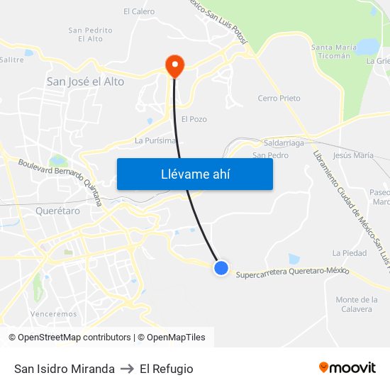 San Isidro Miranda to El Refugio map