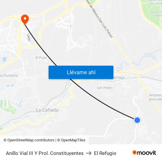 Anillo Vial III Y Prol. Constituyentes to El Refugio map