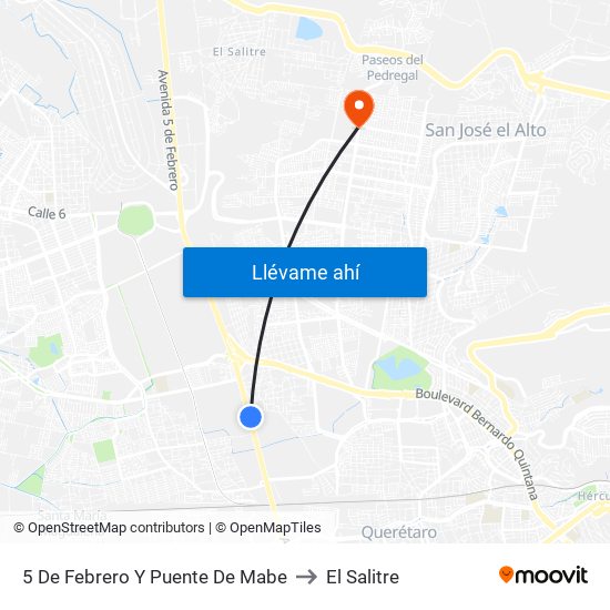 5 De Febrero Y Puente De Mabe to El Salitre map