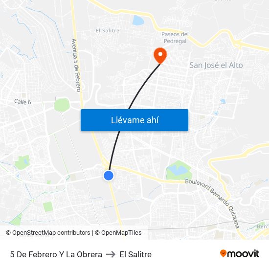 5 De Febrero Y La Obrera to El Salitre map