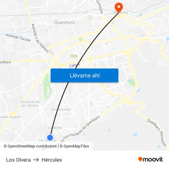 Los Olvera to Hércules map