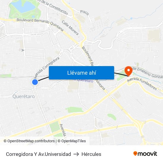 Corregidora Y Av.Universidad to Hércules map