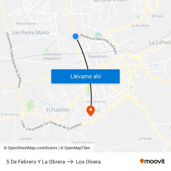5 De Febrero Y La Obrera to Los Olvera map
