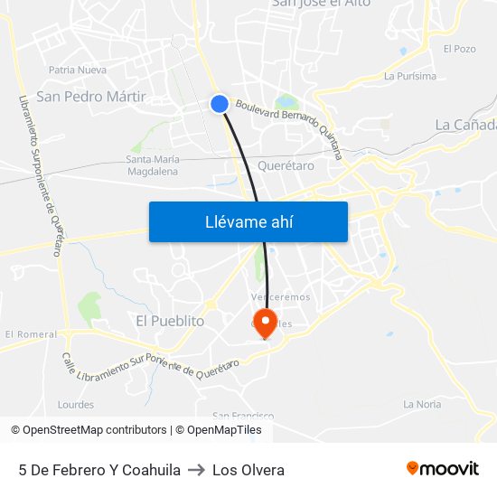 5 De Febrero Y Coahuila to Los Olvera map
