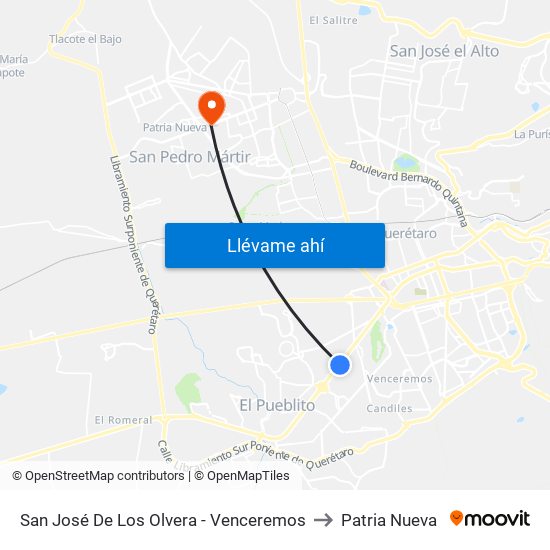 San José De Los Olvera - Venceremos to Patria Nueva map