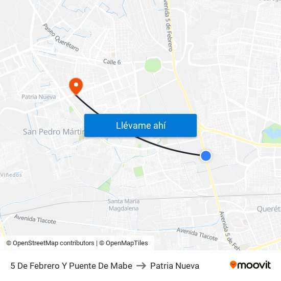 5 De Febrero Y Puente De Mabe to Patria Nueva map