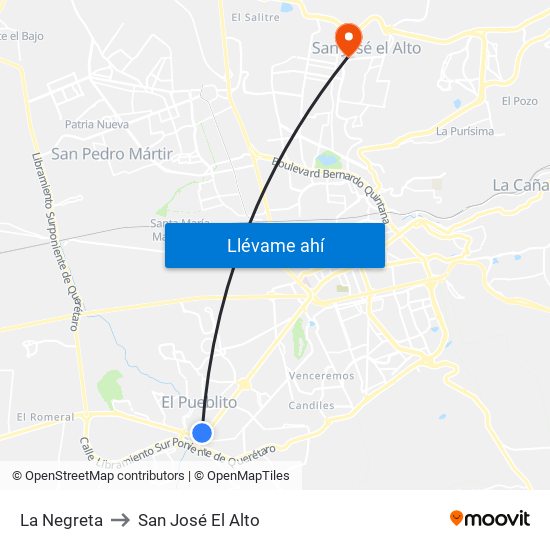 La Negreta to San José El Alto map