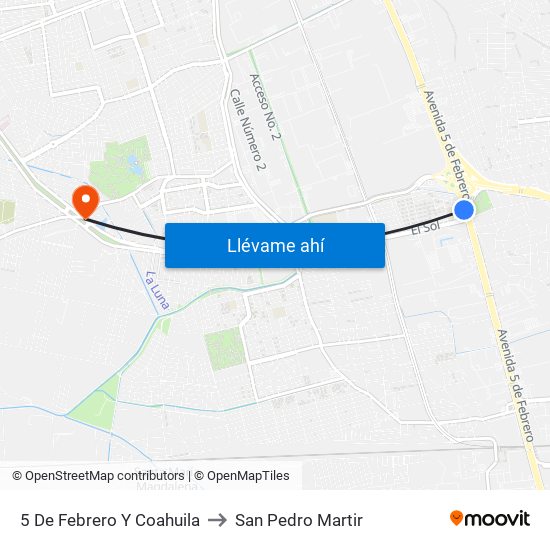 5 De Febrero Y Coahuila to San Pedro Martir map