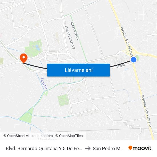 Blvd. Bernardo Quintana Y 5 De Febrero to San Pedro Martir map