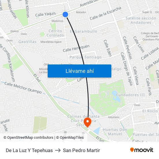 De La Luz Y Tepehuas to San Pedro Martir map