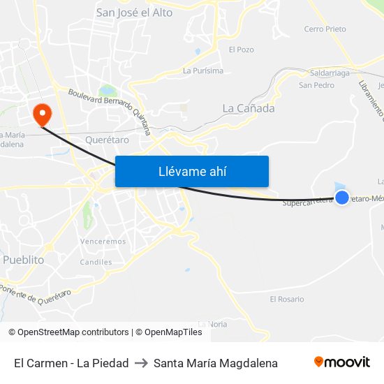 El Carmen - La Piedad to Santa María Magdalena map