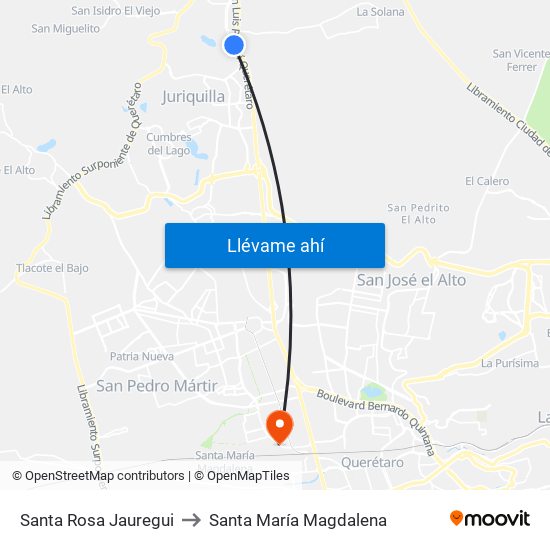 Santa Rosa Jauregui to Santa María Magdalena map