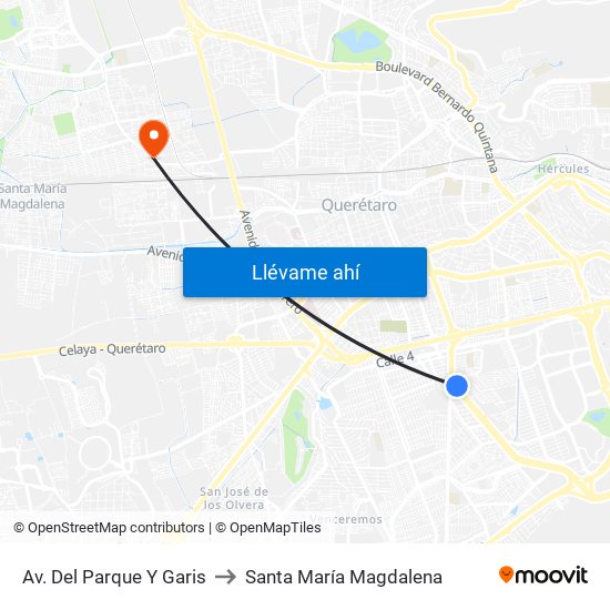 Av. Del Parque Y Garis to Santa María Magdalena map