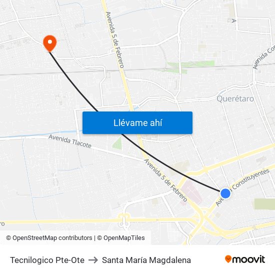 Tecnilogico Pte-Ote to Santa María Magdalena map