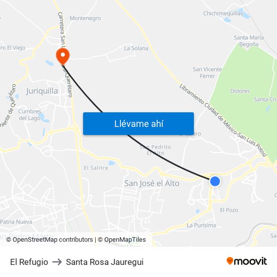 El Refugio to Santa Rosa Jauregui map