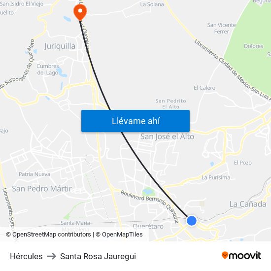 Hércules to Santa Rosa Jauregui map