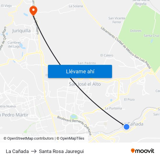 La Cañada to Santa Rosa Jauregui map