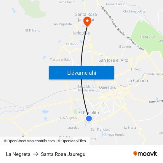 La Negreta to Santa Rosa Jauregui map