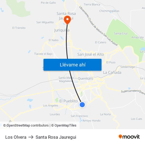 Los Olvera to Santa Rosa Jauregui map