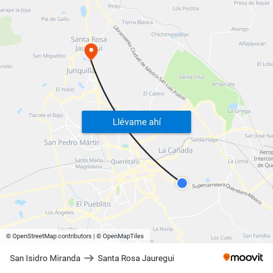 San Isidro Miranda to Santa Rosa Jauregui map