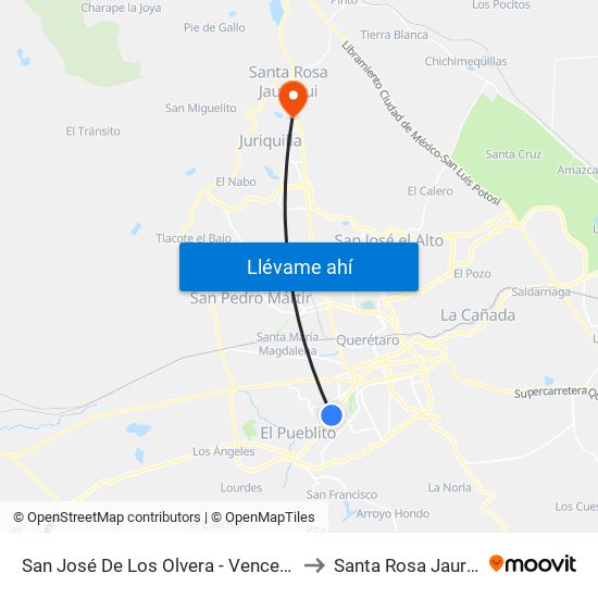 San José De Los Olvera - Venceremos to Santa Rosa Jauregui map