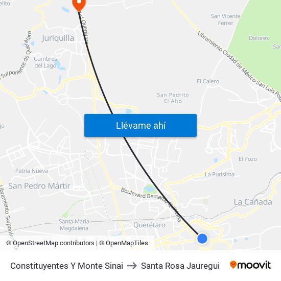 Constituyentes Y Monte Sinai to Santa Rosa Jauregui map