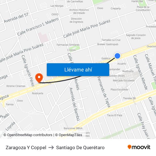 Zaragoza Y Coppel to Santiago De Querétaro map