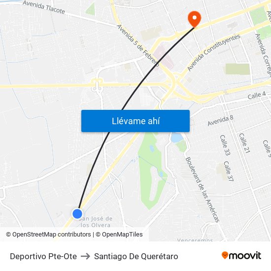 Deportivo Pte-Ote to Santiago De Querétaro map