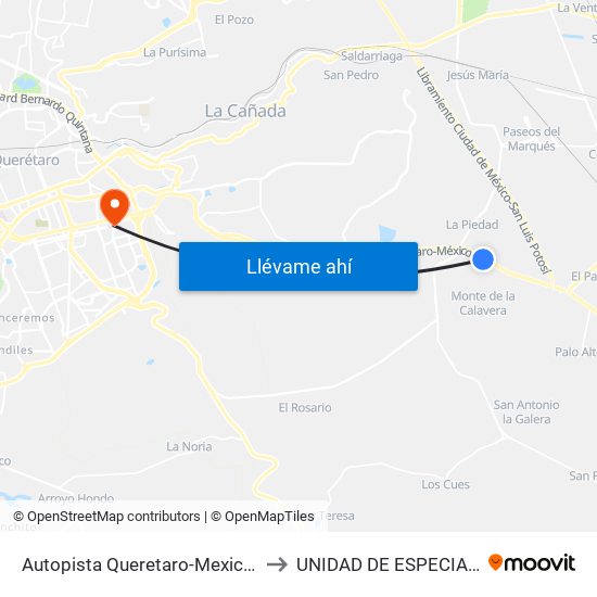 Autopista Queretaro-Mexico Y Parque Industrial El Marques to UNIDAD DE ESPECIALIDADES DE ONCOLOGÍA map