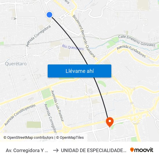 Av. Corregidora Y Plaza Dorada to UNIDAD DE ESPECIALIDADES DE ONCOLOGÍA map