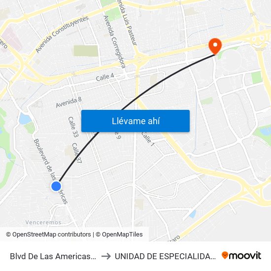 Blvd De Las Americas Y Enrique Bordes to UNIDAD DE ESPECIALIDADES DE ONCOLOGÍA map