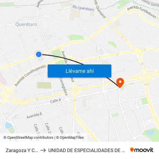 Zaragoza Y Coppel to UNIDAD DE ESPECIALIDADES DE ONCOLOGÍA map