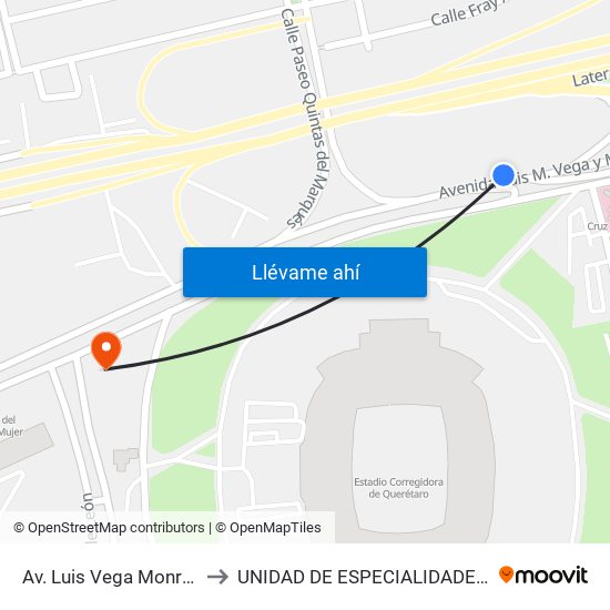 Av. Luis Vega Monrroy Y Estadio to UNIDAD DE ESPECIALIDADES DE ONCOLOGÍA map