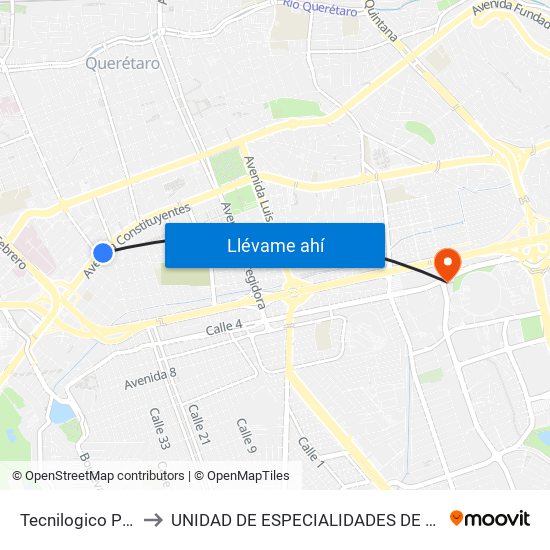 Tecnilogico Pte-Ote to UNIDAD DE ESPECIALIDADES DE ONCOLOGÍA map