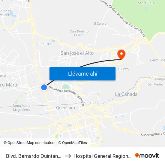 Blvd. Bernardo Quintana Y 5 De Febrero to Hospital General Regional 2 "El Marqués" map