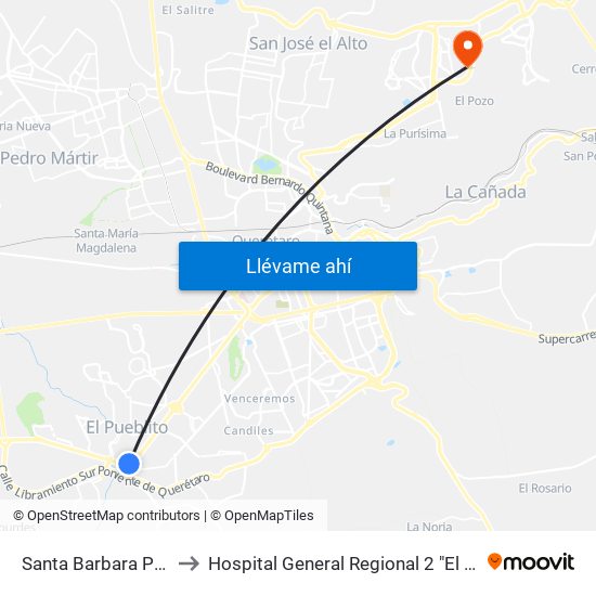 Santa Barbara Pte-Ote to Hospital General Regional 2 "El Marqués" map