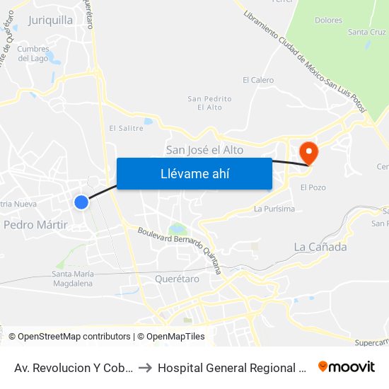 Av. Revolucion Y Cobaq Satelite to Hospital General Regional 2 "El Marqués" map