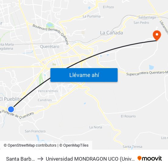 Santa Barbara Pte-Ote to Universidad MONDRAGON UCO (Universidad MONDRAGÓN MÉXICO) map