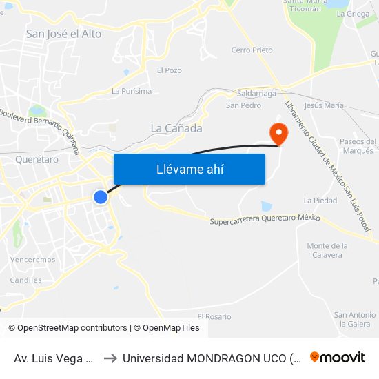 Av. Luis Vega Monrroy Y Estadio to Universidad MONDRAGON UCO (Universidad MONDRAGÓN MÉXICO) map