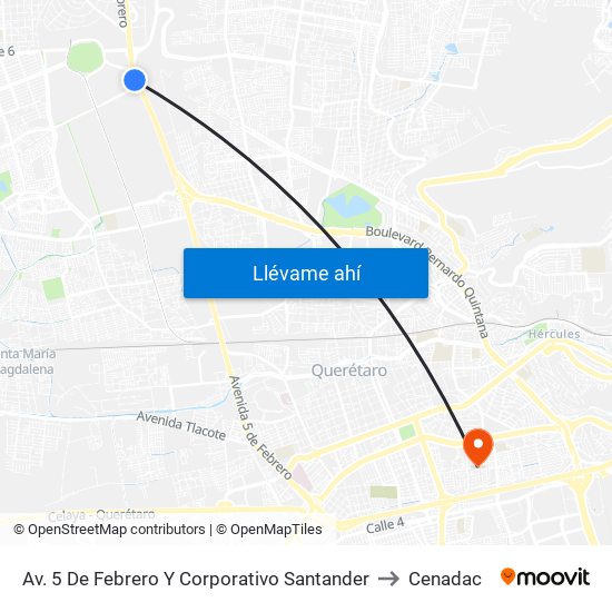 Av. 5 De Febrero Y Corporativo Santander to Cenadac map
