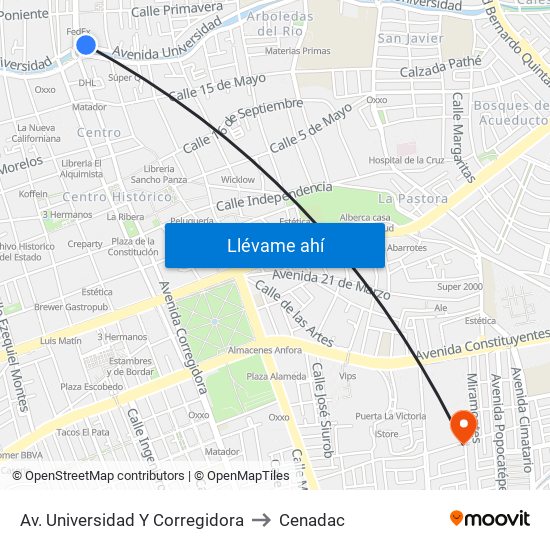 Av. Universidad Y Corregidora to Cenadac map