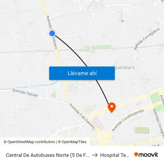 Central De Autobuses Norte (5 De Febrero Y Epigmenio González) to Hospital Tec 100 Torre 3 map