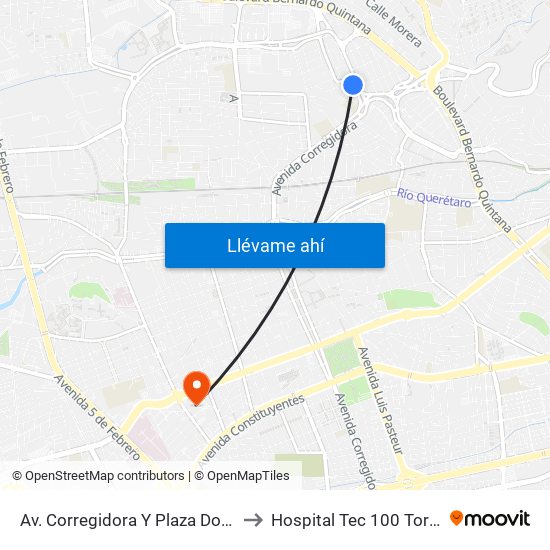 Av. Corregidora Y Plaza Dorada to Hospital Tec 100 Torre 3 map