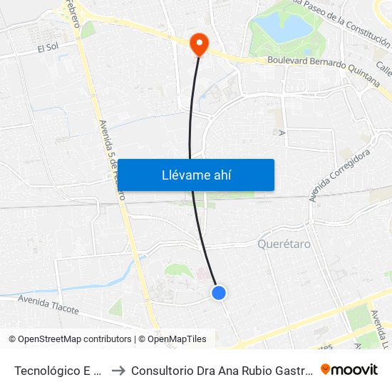 Tecnológico E Hidalgo to Consultorio Dra Ana Rubio Gastrocirugia 528 map