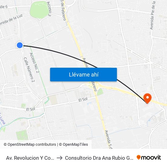 Av. Revolucion Y Cobaq Satelite to Consultorio Dra Ana Rubio Gastrocirugia 528 map