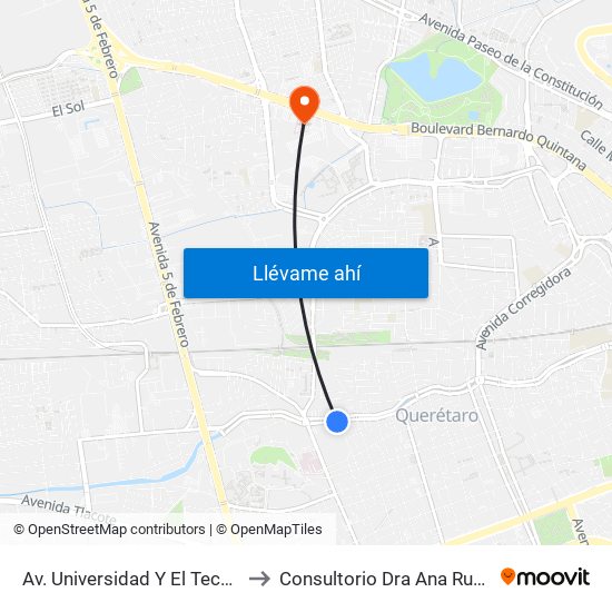 Av. Universidad Y El Tecnologico De Queretaro to Consultorio Dra Ana Rubio Gastrocirugia 528 map