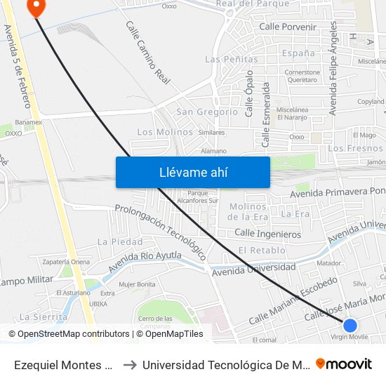 Ezequiel Montes Y Miguel Hidalgo to Universidad Tecnológica De México Campus Querétaro map